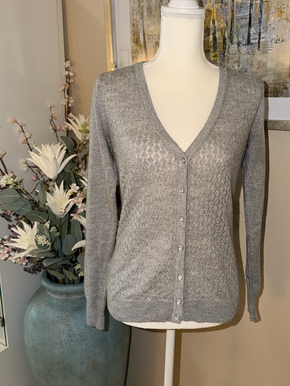 Merona Silver-Gray V-Neck Button Cardigan